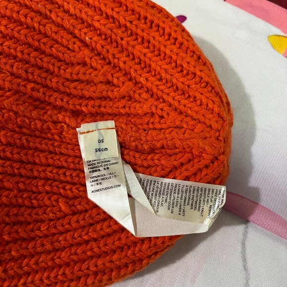 Acne Studios Orange Smiley Face Knit Beanie - Picture 6 of 7